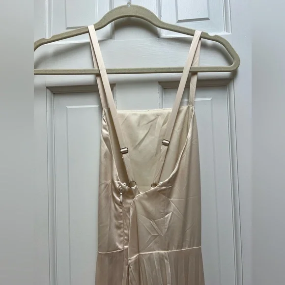 Lulus Give us a Twirl Champagne Satin Pleated Midi Dress - Picture 6 of 11